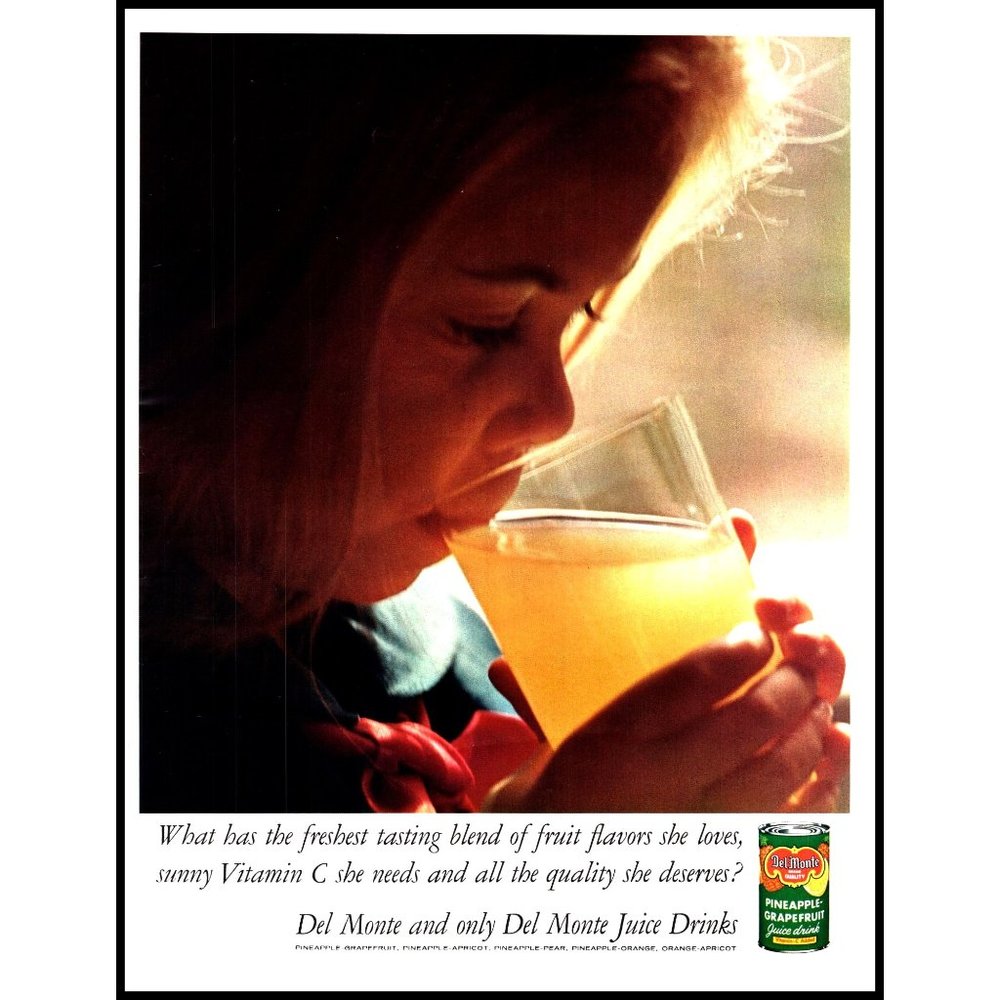 1964 Del Monte Pineapple Grapefruit Juice Vintage Print Ad Little Girl Wall Art